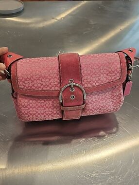 Coach Pink Signature Jacquard Buckle Shoulder Bag